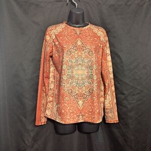 72. Emery Rose Long Sleeve Top with Ornate Design- S